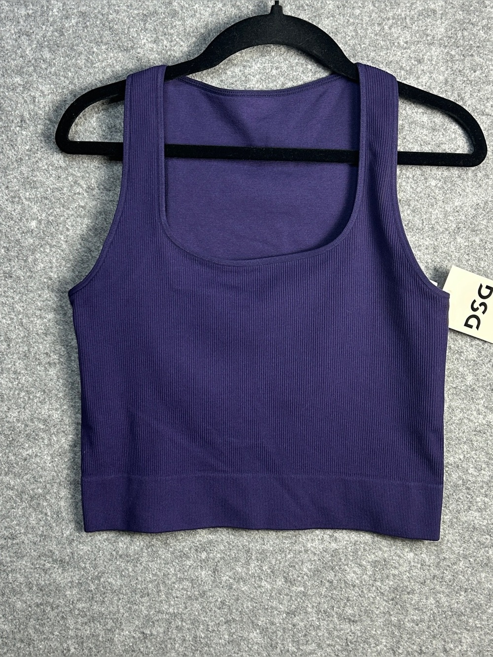 DSG S Deep Purple Ribbed Square-Neck Crop Tank Yoga Gym Running Athleisure New